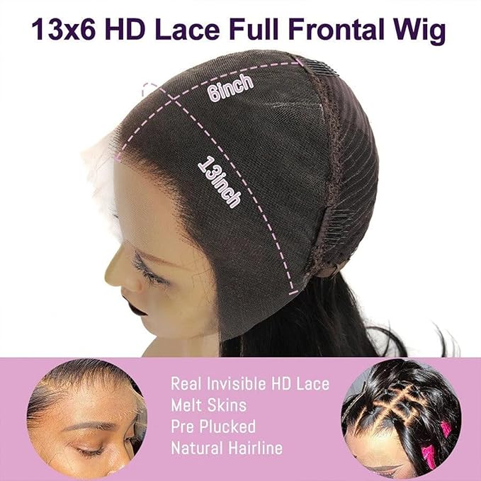 WOWANGEL 13x6 HD Lace Front Wigs Human Hair Body Wave Pre Plucked SKINLIKE 0.1mm Extremely Thin Real HD Lace Front Wigs 250% Density Glueless Human Hair Wigs for Women 24 Inch