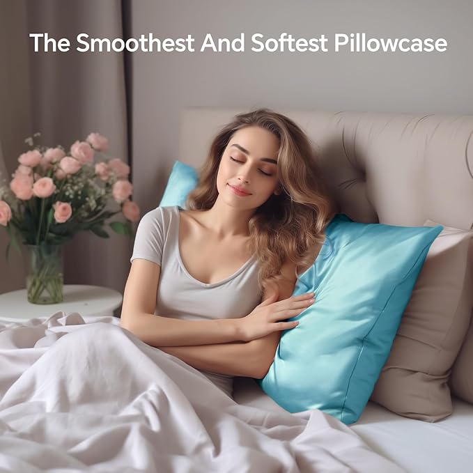INFIIXSO Mulberry Silk Pillowcase for Hair and Skin, Silk Pillow Cases King Size with Hidden Zipper 20"x40", Extraordinary Smooth and Soft Cooling Pillow Cases for Hot Sleepers(Ocean Mist, 1 Pack)