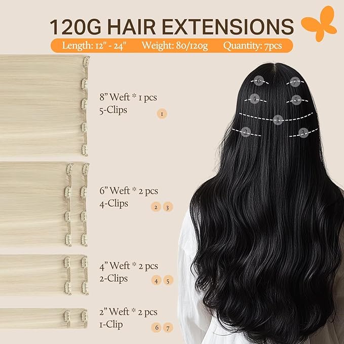 DOORES Human Hair Clip in Extensions, Platinum Blonde 14 Inch 100g 7pcs, Straight Clip in Hair Extensions Remy Natural Weft