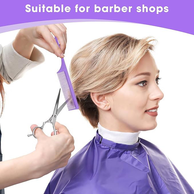 Rat Tail Comb for Women: 2Pcs Purple Fine Tooth Parting Tip Carbon Fiber Root Teasing Anti Static Hair Comb
