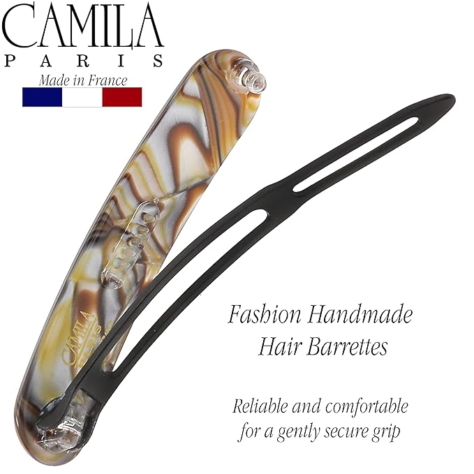 Camila Paris CP2818 French Hair Barrette Clip for Girls, Handmade, Onyx, Metal-Free Closure Strong Hold Grip Hair Clips for Women, No Slip and Durable Styling Girls Hair Accessories, Made in France