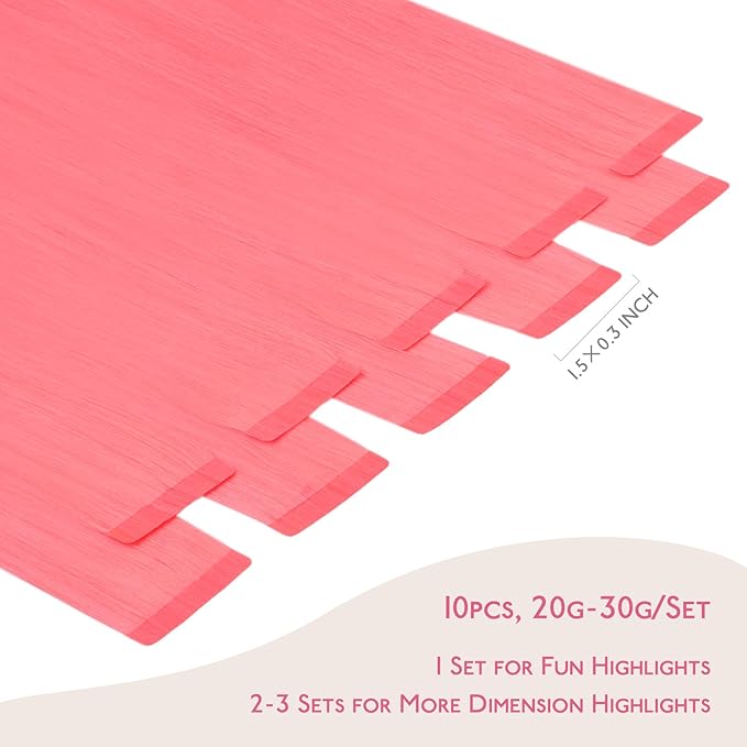 WENNALIFE Tape in Hair Extensions Human Hair Light Pink Tape in Extensions, 10pcs 20g 12 inch Remy Invisible Tape Ins Straight Colored Soft Real Human Hair Tape in Extensions Refill Set Extensions