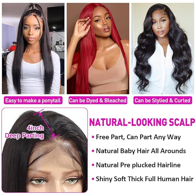 Hermosa 13x4 Lace Front Human Hair Wigs Pre Plucked 12A 220% Density Straight Human Hair Lace Front Wigs with Baby Hair for Women Natural Hairline Natural Color 16 inch