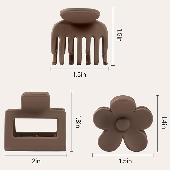 3 Styles Matte Hair Clips for Women 12 PCS Small Medium Claw Clips for Thin Thick Hair 2'' Rectangle Hair Claws 1.5'' Double Row Small Claw Clips Flower Clips Combination | Hair Accessories for Women