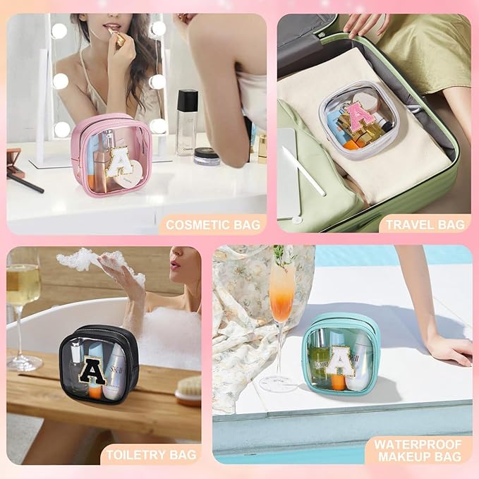 YOOLIFE Initial Makeup Bag Travel Toiletry Bag, Clear Makeup Bag Car Accessories For Women Clear Makeup Bags With Zipper Girlfriend Teacher 13 Year Old Girl Gifts Daughter Girl Gifts Mini Black Q