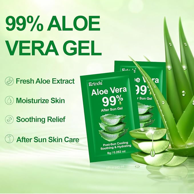 Erinde 120 Pack Aloe Vera Gel for Face, Hair & Body, 99% Pure Aloe Vera Gel for Sunburn Relief, After Sun Skin Care Relief, Skin Care Bulk Soothing Hydrating Aloe Gel for All Skin Types