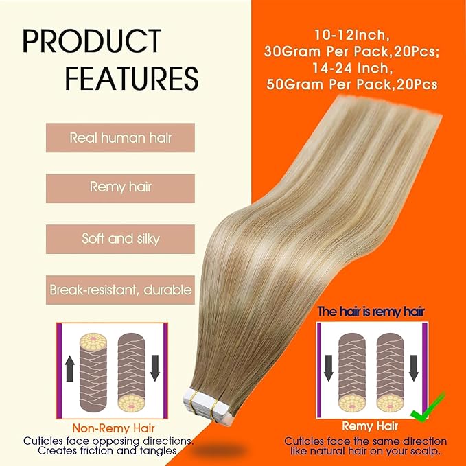 Full Shine Balayage Blonde Tape in Human Hair 6/27/60 Tape Hair Extensions Real Human Hair Ombre Extension Balayage Remy Seamless Skin Weft for Women 22 Inch 50 Gram 20pcs Brazilian Natural