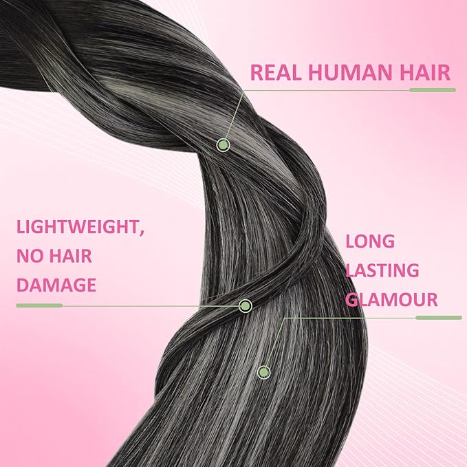 YoungSee Human Hair Tape in Extensions Ombre Black Hair Extensions Real Human Hair Tape in Invisible Tape-in Black Hair Extension for Women Easy to Put 20inch 50g 20pcs