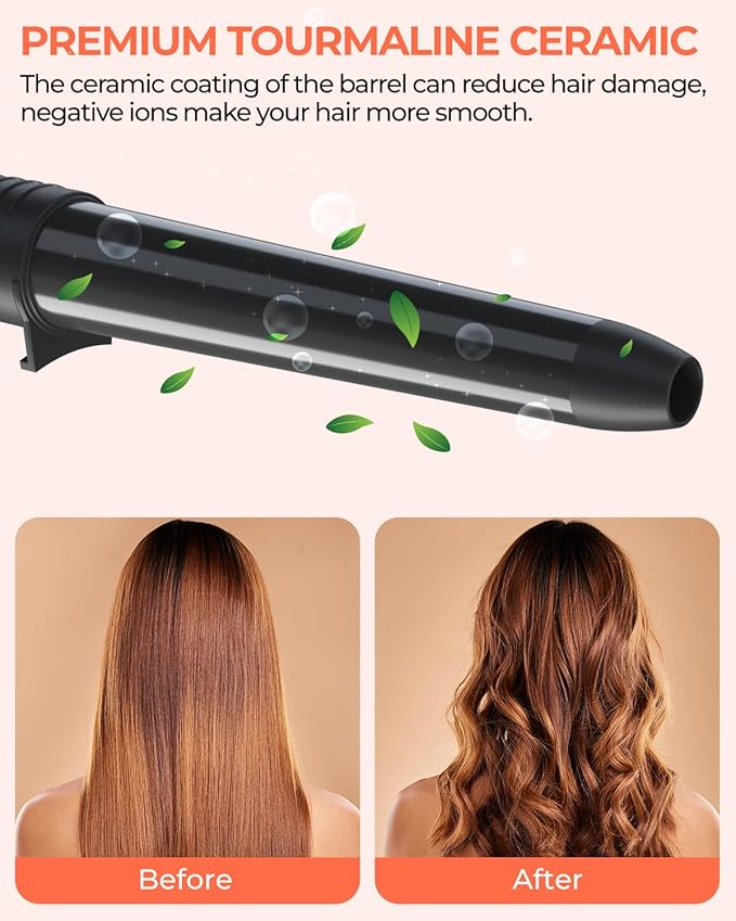 7 in 1 Curling Wand Set: Ohuhu Curling Iron Wand 7Pcs 0.35 to 1.25 Inch Interchangeable Ceramic Barrel Heat Protective Glove 2 Clips Dual Voltage Hair Curler Girl Women Mother Christmas Gift Black