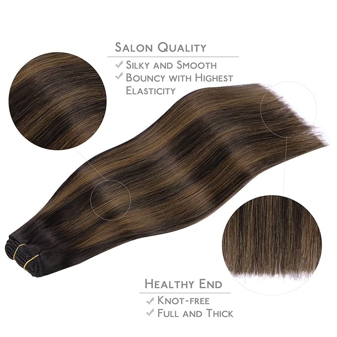 WENNALIFE Clip in Hair Extensions Real Human Hair, 24 Inch 160g 7pcs Balayage Natural Black to Chestnut Brown Remy Hair Straight Natural Extensiones De Cabello Humano Con Clip Ins