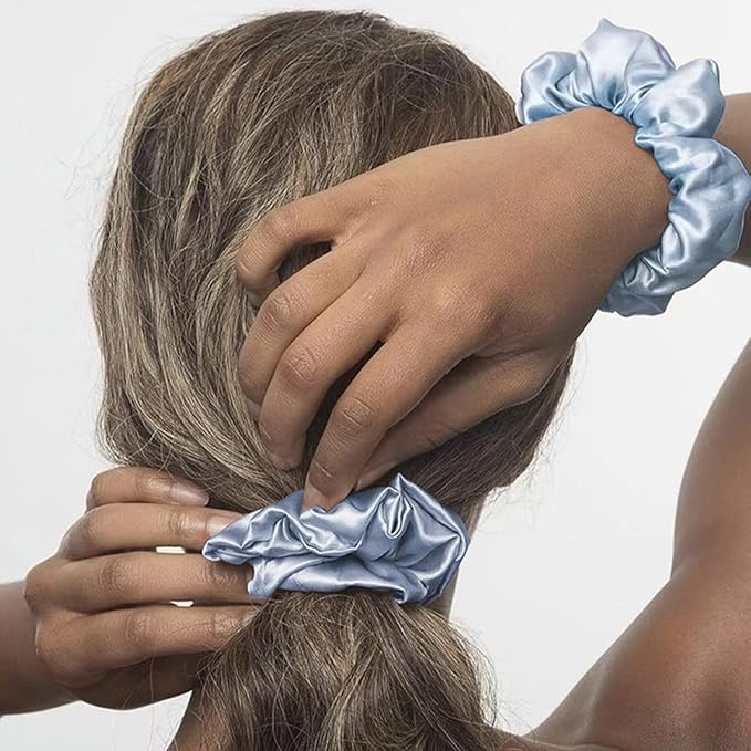 Suncdelv Silk,100% Silk Scrunchies for Hair,22 Momme Hair Ties for Anti-Crease & Breakage,Natural Women Hair Accessories，Fashion Hairbands 3PCS(Blue,Red,Pink）