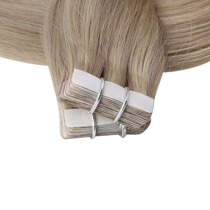 Full Shine Tape in Hair Extensions Human Hair Color 18 Ash Blonde Highlight 613 Blonde Invisible 22Inch Seamless Tape in Extensions Double Sided Remy Human Hair 50Gram Glue in 20 Pcs for Short Natural