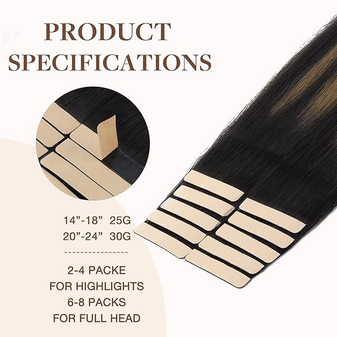 GOO GOO Tape in Hair Extensions Human Hair, 1B/6/1B Balayage Natural Black to Chestnut Brown, 14inch 25g 10pcs, Skin Weft Seamless Invisible, Silky Straight with Thick Ends, Remy Human Hair