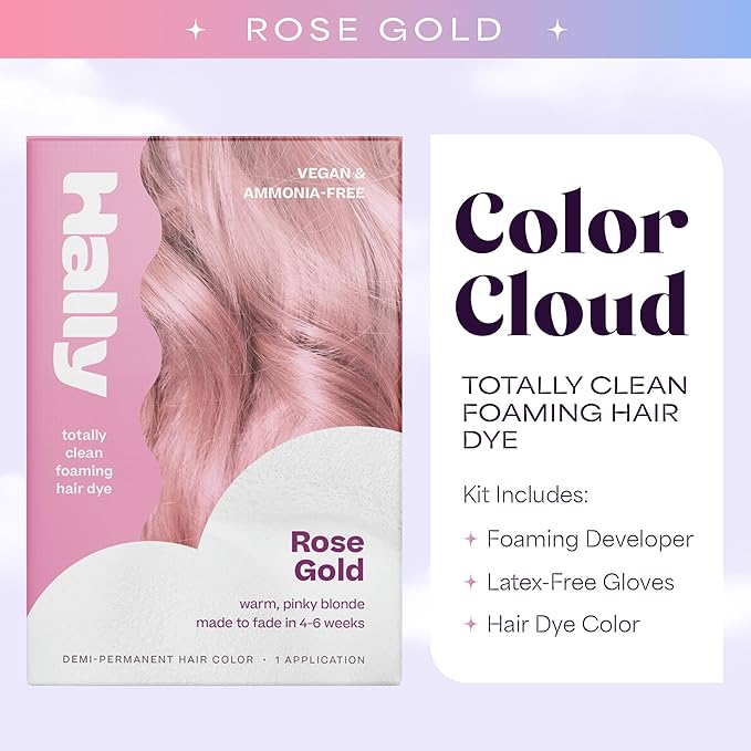 Hally Hair Color Cloud Hair Dye (Pink) - Demi-Permanent Foam Hair Color for Women & Men - Mess-Free & Long-Lasting Hair Dye Kit, Hair Coloring Products Wash Out in 4-6 Weeks, Vegan