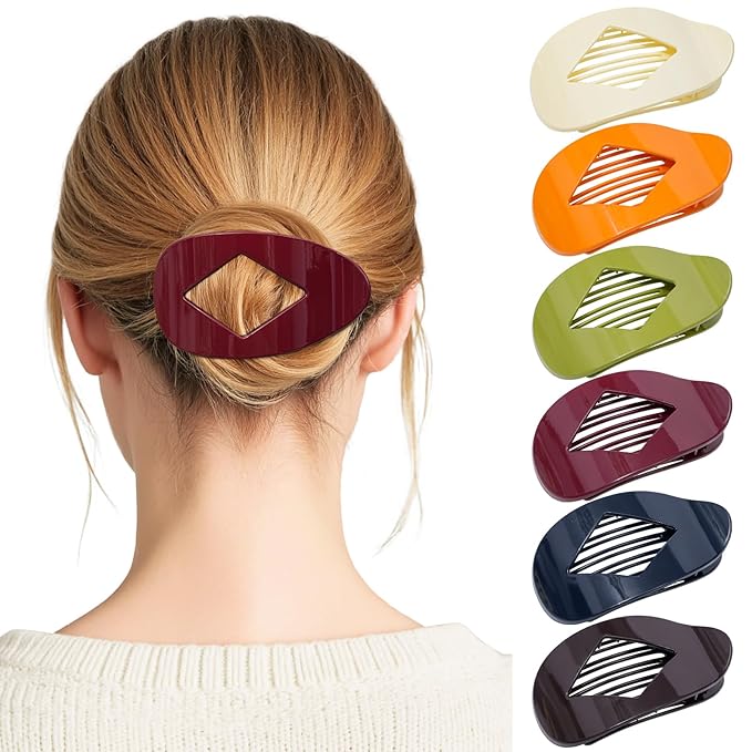 6 PCS Flat Hair Clips for Women - French Medium Flat Claw Clips for Thick Thin Hair, Strong Grip Non Slip Hair Claw Clips for Women Girls