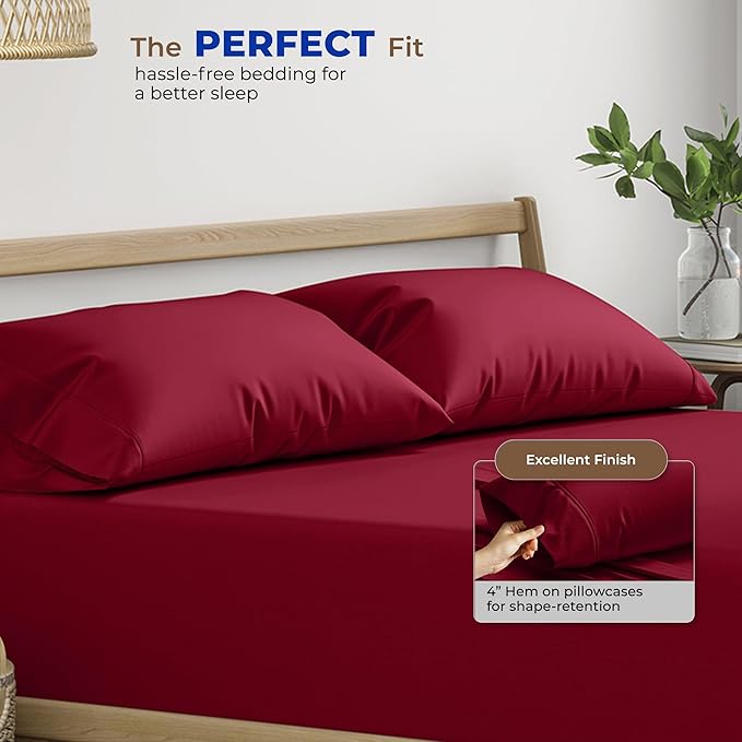THREAD SPREAD 100% Egyptian Cotton Pillow Cases King - 1000 Thread Count Pillow Cases King Size Set of 2, Cooling & Breathable Extra Long Staple Sateen Weave Cotton Pillow Covers for Bed - Burgundy