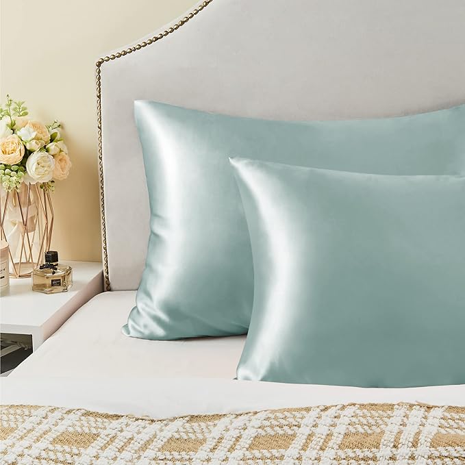 BEDELITE Satin Pillowcase with Zipper, Haze Blue King Size Pillow Cases Set of 2, Super Soft and Cooling Similar to Silk Pillow Cases, Gift for Women Men(20x40 Inches)