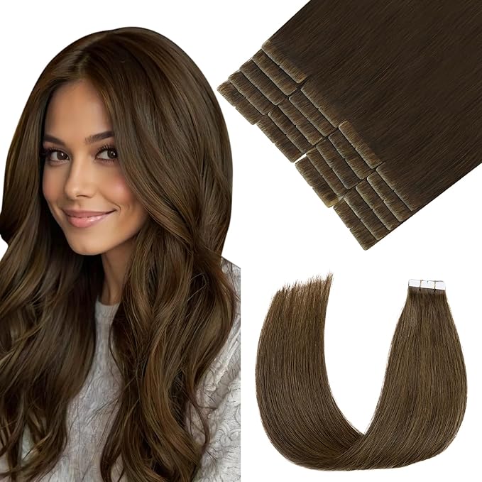 Pinkpearl Invisible Tape in Hair Extensions Human Hair, 20pcs 20inch 55g #4 Chocolate Brown Injection Tape in Extensions Real Remy Straight Seamless Silky Human Hair Injected