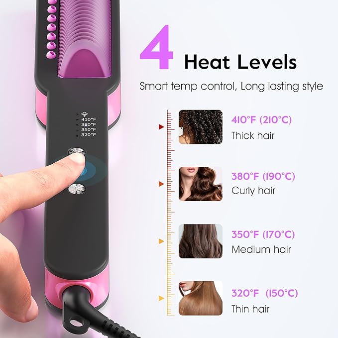 slopehill Steam Hair Straightener Brush – Ionic Steam Straightening Brush for Smooth, Frizz-Free Hair, Fast Heating, 4 Adjustable Temperature, Anti-Scald Design