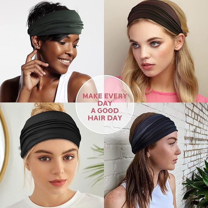 Yeshan Wide Headbands for Women Large African Bandana headband Non Slip Boho Head bands Yoga Running Sports Workout Gym Turbans Thick Head band,pack of 6