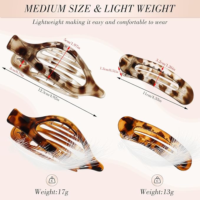 Obeoby 8 PCS Flat Hair Clips, Tortoiseshell Flat Claw Clips 2 Styles Hair Claws for Women Girls Medium Hair Volume