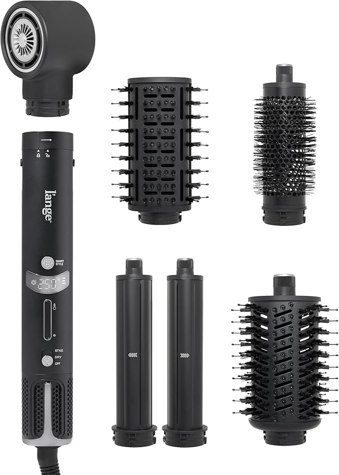 L'ANGE HAIR TurboStyle All-in-One Air Styling & Drying System | 5-in-1 Attachments with Auto-Wrap Curlers & Volumizing Brush | Fast-Drying Brushless Motor Dryer | Dual Voltage | All Hair Types (Black)