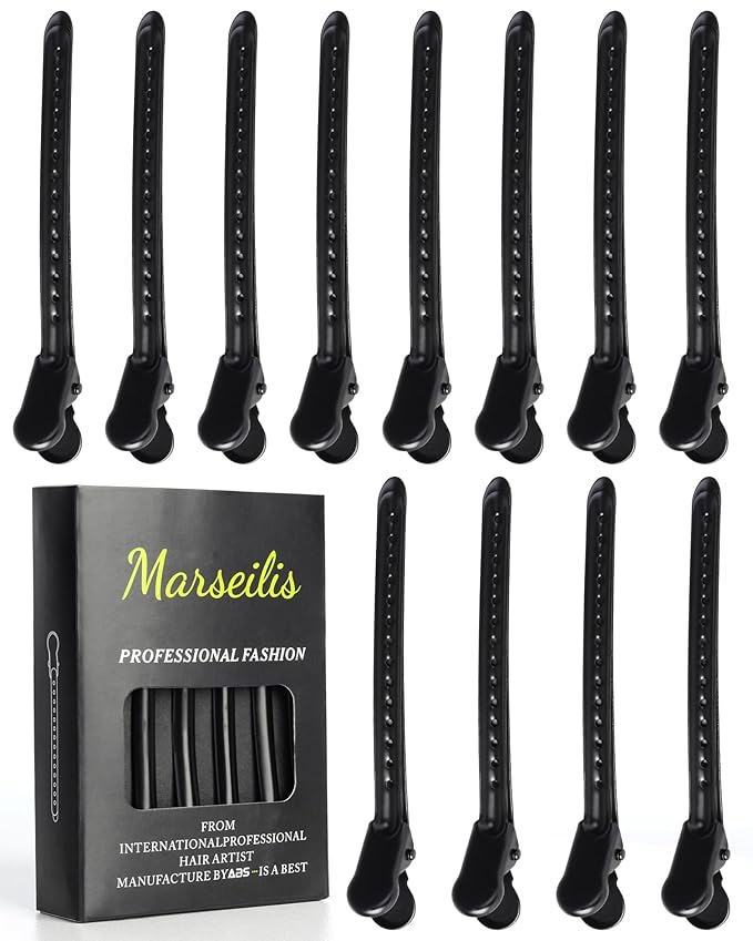Alligator Clips for Hair Styling 12 pcs Anti-Slip No-Trace Duck Billed Hair Clips Rustproof Metal Hair Sectioning Clips for Styling for Salon & Makeup,black.