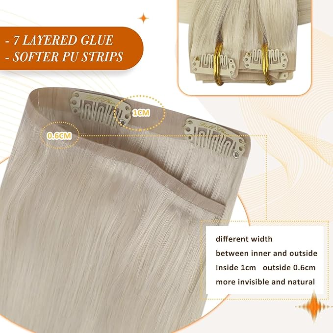 Full Shine Clip in Hair Extensions Real Human Hair Blonde Seamless Hair Extensions Clip in Ice Blonde Invisible Hair Extension for Short 12 Inch 8 PCS 95 G