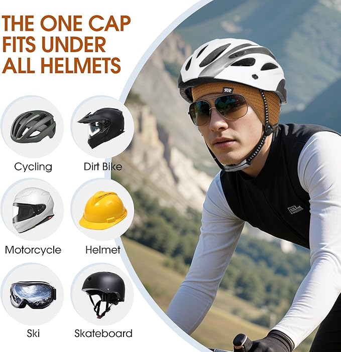 Skull Cap Helmet Liner, Winter Thermal Cycling Cap for Men & Women, Lightweight Cycling Hat for Biking Running Outdoor Work