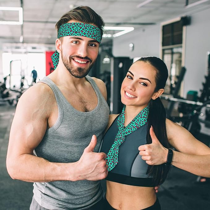 Boys Girls Sports Sweat Band, Boho Style Elastic Head Ribbon for Running Fitness Spa, Beauty Skinny Cheetah Turquoise Mint Green Leopard Print Headwear Hand Decor
