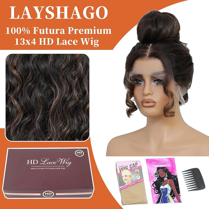 Synthetic Lace Front Wigs Pre Plucked Brown Skunk Stripe Wig 100% Futura Premium 13x4 HD Lace Wigs For Black Women 26 Inch Long Wavy Ready to Wear Beginner Friendly Daily Party Use