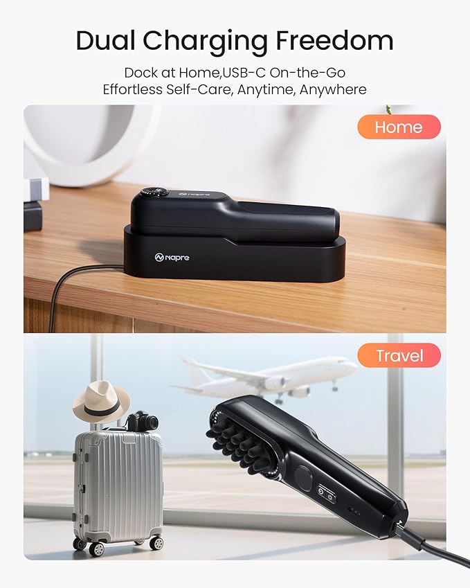 NAPRE Electric Scalp Massager,Head & Hair Massager Scalp Stress Relax,Cordless Handheld Muscle Massager with Horizontal Vibration-5 Speed 2400 RPM for Face,Neck,Shoulder & Body,Includes Charging Dock