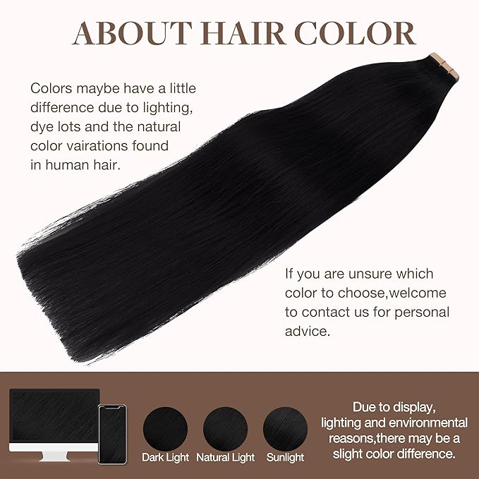 GOO GOO Tape in Hair Extensions Human Hair, 1 Jet black, 22inch 100g 40pcs, Skin Weft Seamless Invisible, Silky Straight with Thick Ends, Remy Human Hair