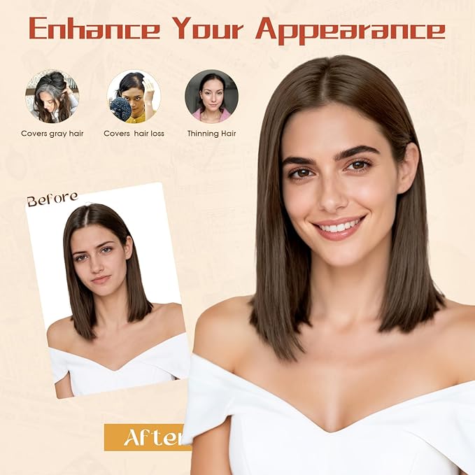 Rich Choices Human Hair Toppers for Women-100% Real Remy Hair Topper No Bang-Upgraded 150% Density 9 * 12CM Lace Base-Clip in Hairs Topper for Thinning Hairs-14Inch #2 Dark Brown