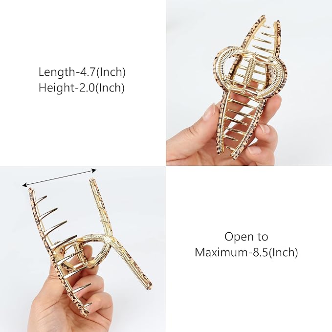 Big Hair Claw Clip for Women Metal Butterfly Hairclip with Strong Hold 4.7' Large Hair Accessories for Long Thick Hair 1 Pcs Leopard