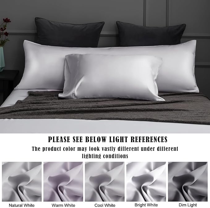 TELUS Pillow Cases Queen Size 2 Pack, Bamboo Rayon & Lyocell Pillowcase with Envelope Closure, Cooling Breathable Pillow Cover for Hot Sleeper & Night Sweats, 20x30 inch, Light Grey