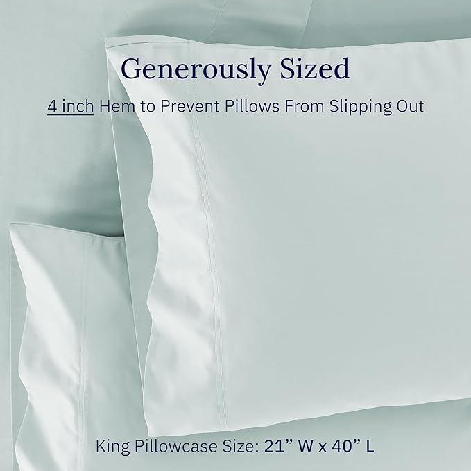 CALIFORNIA DESIGN DEN Luxuriously Soft Hotel Quality 600 Thread Count, 100% Cotton Set of 2 Cases, Crisp & Cool King Size Pillow Covers Set of 2 Fits King Pillows (Seafoam)