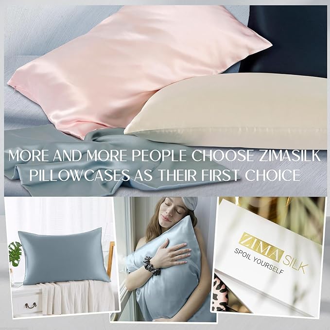 ZIMASILK 100% Pure Mulberry Silk Pillowcase for Hair and Skin Health,Soft and Smooth,Both Sides Premium Grade 6A Silk,600 Thread Count,with Hidden Zipper,1pc (Queen 20''x30'',Dusty Blue)