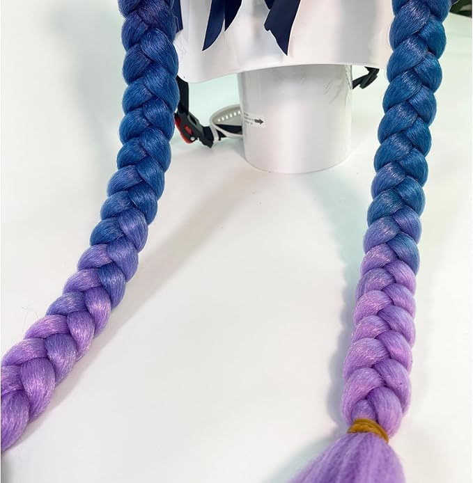 2PCS Helmet Pigtail Motorcycle Helmet Ponytail Bicycle Helmet Braids Hair Tails Used for Any Helmets/Suction Cup Reusable Design 2PCS(Helmet Not Included) (Black-Blue-Purple)