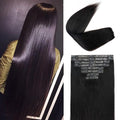 Injected Clip in Hair Extensions Real Human Hair Invisible Hand-Tied Weft Hair Extensions Clip in Human Hair Straight Seamless Clip ins for Women 8Pcs 120g 18inch #1B Natural Black