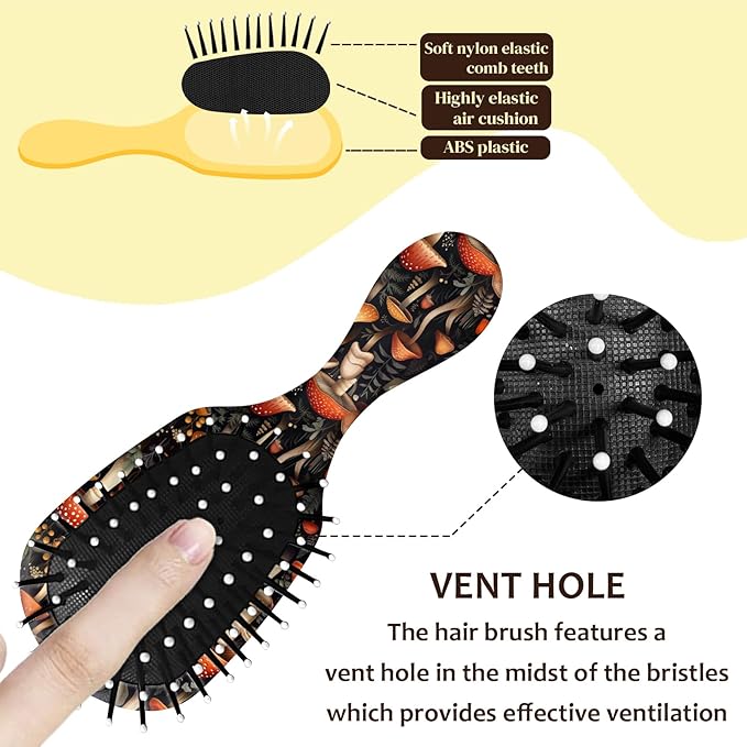 Mini Hair Brush,Cute Detangling Travel Hair Brush,Soft Bristles for Effortless Tangle Removal,Detangler Hairbrush for Women Men Boys Girls Kids Wet Dry All Hair Types (Red Mushrooms, Mini)