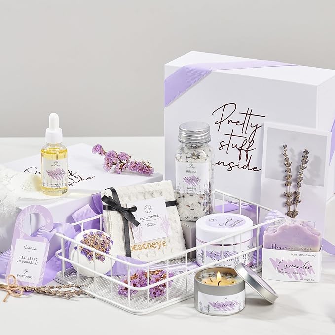 Spa Gifts for Women Christmas Mothers Day Gifts Bath Gift Baskets Relaxing Spa Self Care for Mom Her Sister Wife Auntie Home Bath Care Package Thank You Birthday (Purple -Spa for Women)