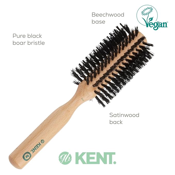 Kent V03 Vegan Boar Bristle Hair Brush, Eco Friendly Round Brush for Blow Outs and Creating Curls, Adding Volume and Root Lift (60mm)