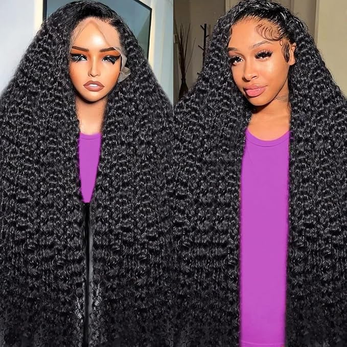 13x6 Deep Wave Lace Front Wigs Human Hair Pre Plucked Deep Curly Wig Human Hair Pre Plucked with Natural Hairline Wet and Wavy Lace Frontal Wig Natural Color 210% Density 30Inch