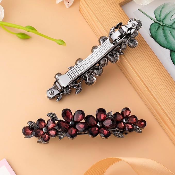 Joez Wonderful Rhinestone Hair Clips, Bridal Hair Accessories for Women, Sparkly Crystal Hair Pins, Fancy Hair Barrettes for Wedding, Bride, Long Hair (Red Flower, 1 Pcs)