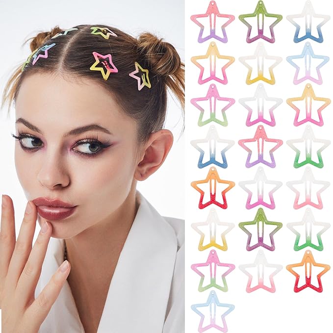 Star Hair Clips Snap Hair Barrettes Non Slip Star Hair Accessories Gradient Colors Metal Hair Clips for Girls Women - 22 PCS