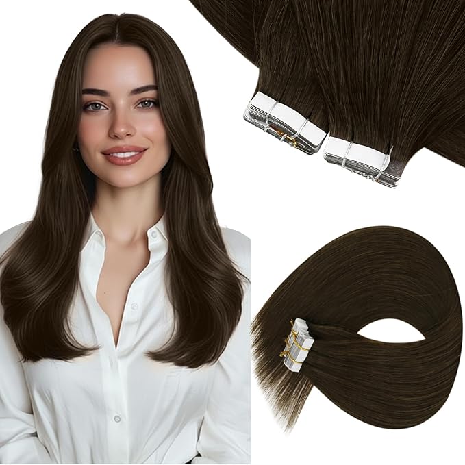 Sunny Hair Brown Tape in Hair Extensions Human Hair 24 inch Remy Hair Extensions Tape in Thick End Tape ins Human Hair Extensions 40Pcs 100g