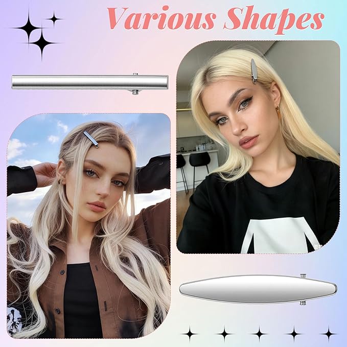 OIIKI 24pcs Silver Y2K Hair Clips, 12 Style Metal Alligator Clips Barrettes for Women, Non-Slip 2000s Star Hairclips Cool Hair Accessories for Thin Thick Straight Curle Hairstyles