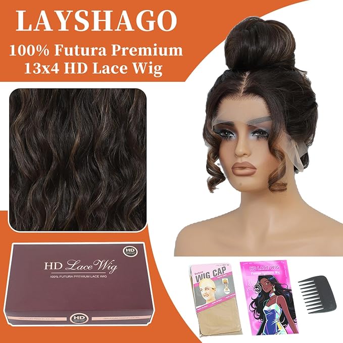 13x4 Synthetic Lace Front Wigs Pre Plucked Honey Blonde with Black 26 Inch Long Wavy 100% Futura Premium 13x4 HD Lace Wigs For Black Women Ready to Wear Daily Party Use