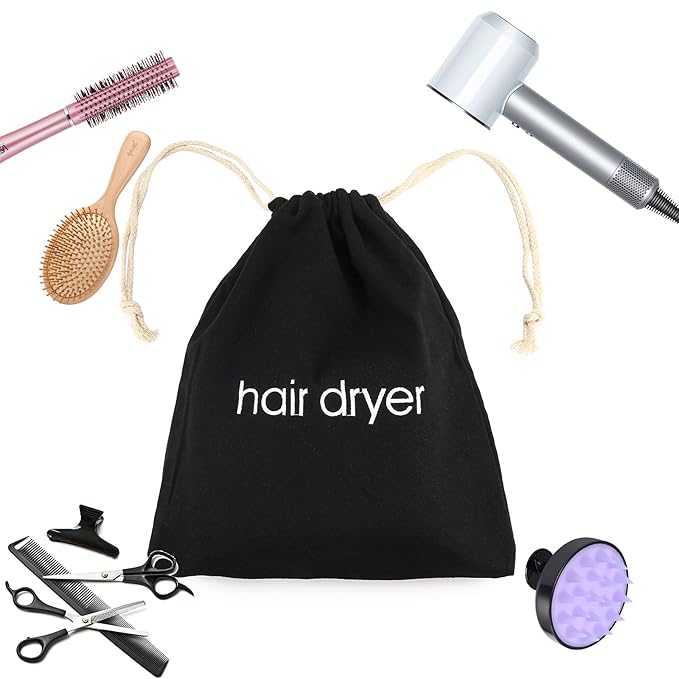 3 | 6 | 8 Pack Hair Dryer Bags Drawstring Bag Container Hairdryer Bag for travel bathroom (6 PCS, Black)